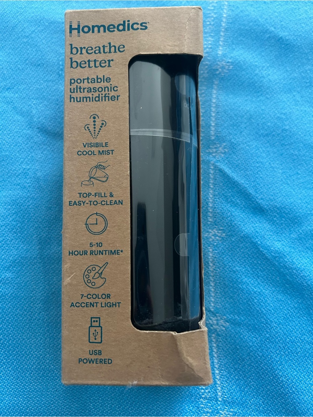 Homedics Black Portable Ultrasonic Humidifier with 7-Color Accent Light